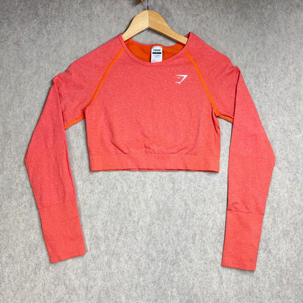 Gymshark Womens Vital Seamless Long Sleeve Crop Top Orange Marl Large